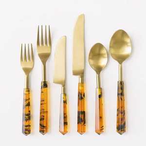 <b>Clear</b> <b>Resin</b> Handle Gold Cutlery Set Stainless Steel Flatware Dinner Knife Fork Dessert Spoon Tableware Service For Hotel Restaur - Product Image 2