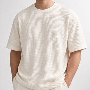 Premium 240 GSM <b>Waffle</b> Cotton Oversized T <b>Shirt</b> for Men O Neck Heavyweight Streetwear Plain Custom Print - Product Image 2