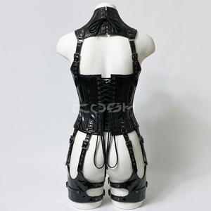 Underbust Gothic And Steampunk Black <b>PVC</b> Harness Bodysuit Corset - Product Image 2