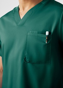 Blouse médicale pour homme, super douce, confortable, 2 poches, col en V, vert chasseur, pour salle d'opération - Product Image 2