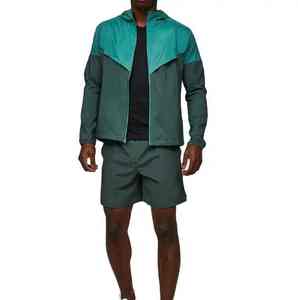 <b>Men</b> Hooded Color Blocking Windbreaker <b>Jacket</b> Shorts Set Quick Dry Polyester Casual <b>Summer</b> Outfit - Product Image 1