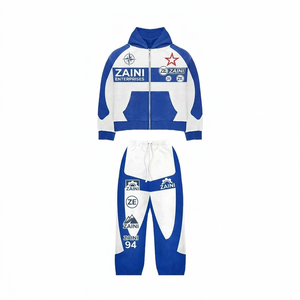 Veste coupe-vent décontractée en polyester 120 GSM de qualité supérieure, design à blocs de couleur blanc et bleu roi, logo imprimé par transfert thermique - Product Image 1