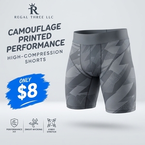 Shorts de compression pour hommes à imprimé géométrique, taille basse, élastiques, respirants, en Spandex et Polyester, pour le sport - Product Image 1