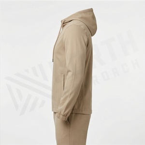 Survêtement à capuche pour homme, fermeture éclair intégrale, couleur unie, vêtements de sport décontractés avec poches latérales, polyester respirant, vêtements d'automne - Product Image 3