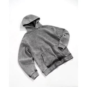 Sweat-shirt à capuche gris pour homme, 100% coton, French Terry, délavé, coupe décontractée, avec poche, pour l'automne - Product Image 3