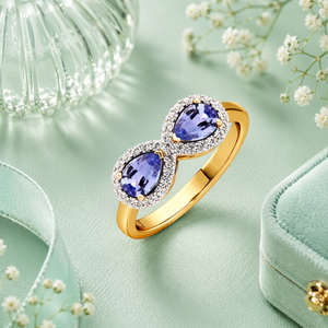 Luxury Blue Pear Cut Gemstone Double Halo <b>Ring</b> <b>for</b> <b>Women</b> Diamond Accent 10K 14K 18K Gold 925 935 Silver Fine Jewelry - Product Image 1