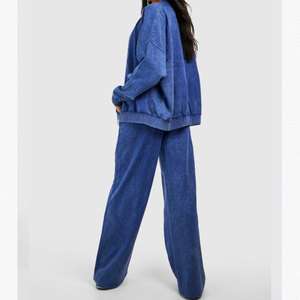 OEM ODM Women’s Streetwear Two Piece Acid Wash <b>Zip</b> <b>Up</b> Tracksuit Set Loose Fit Breathable Quick Dry Heavyweight Winter Tracksuits - Product Image 2