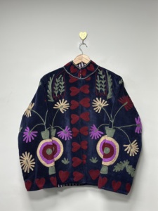 Velvet Knitted Suzani <b>Jacket</b> Floral Pattern Boho Women's Winter Autumn Coat Full <b>Sleeve</b> India Style <b>Short</b> Coat - Product Image 6