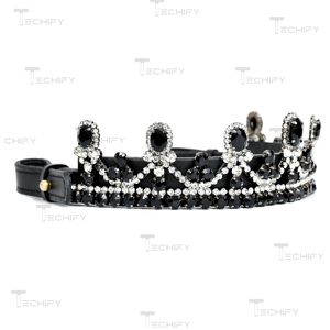 Diadema de cristal negro para caballo – Accesorio ecuestre de cuero con diamantes de imitación de lujo - Product Image 4