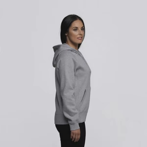 Chaqueta polar gris para mujer con cremallera completa, capucha, bolsillo canguro, ajuste regular, para otoño, impermeable, con cuello y mangas desmontables - Product Image 3