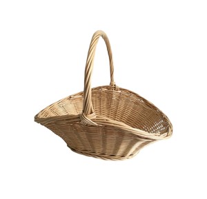 Panier de pique-nique en rotin tressé épais à rayures marine, avec anse supérieure fixe et large bord, idéal pour les courses et les fruits - Product Image 4