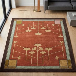 Alfombra de terracota artesanal con borde floral, alfombra de lana estilo misionero para sala de estar, dormitorio, decoración vintage - Product Image 2