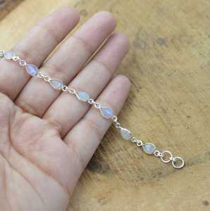 Pulsera de Plata de Ley 925 con Piedra Lunar, Hecha a Mano, con Corte de Pera, Joyería de Piedra Lunar Arcoíris, Pulsera de Eslabones en Forma de Lágrima - Product Image 6