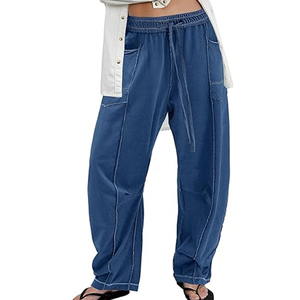 Women Soft Lounge Cargo Pants Wide Leg Sweatpants High Waist <b>Drawstring</b> Casual Loose Fit Streetwear - Product Image 4
