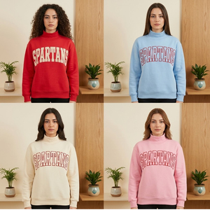 Sudadera de Cuello Alto Azul Claro para Mujer con Estampado de Letras Spartans, Corte Regular, Tejido de Algodón, para Otoño - Product Image 5