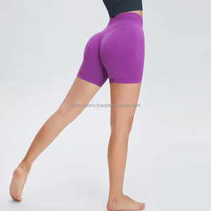กางเกงขาสั้นออกกำลังกายเอวสูงสำหรับผู้หญิงกางเกงขาสั้นออกกำลังกายเอวยางยืดนุ่มผ้าสแปนเด็กซ์สำหรับใส่ในฤดูร้อนโยคะเต้นรำปรับแต่งโลโก้ได้ตามต้องการ - Product Image 4