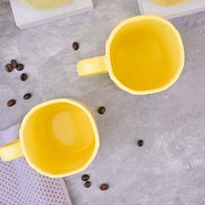 ชุดแก้วกาแฟเซรามิกเคลือบสีเหลืองซันคิสเซด 2 ใบ ใช้กับไมโครเวฟได้ ดีไซน์สร้างสรรค์ วัสดุ PC ความจุ 350 มล./400 มล. พิมพ์ลายได้ตามต้องการ - Product Image 2