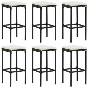 Set di 6 sgabelli da bar con struttura nera e cuscino in rattan PE bianco crema - Product Image 1