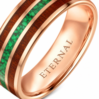 Bague de mariage pour homme en carbure de tungstène or rose 8 mm avec incrustation bois de fût de whisky et malachite, ajustement confortable, vente en gros