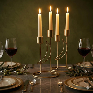 Elegant Iron Double Candle Holder Set of 2 <b>Gold</b> Metal Decorative Stand for Wedding Centerpiece and Home Decor - Product Image 3