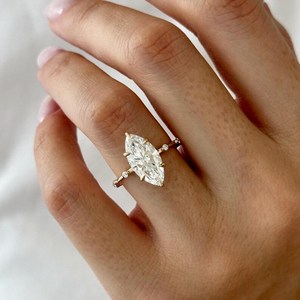 Gorgeous Lab Grown 3.01CT VS1 Marquise Cut Diamond <b>Ring</b> For Women's 18K Solid Gold Wedding Wishes Party Gift For Girlfriend - Product Image 4