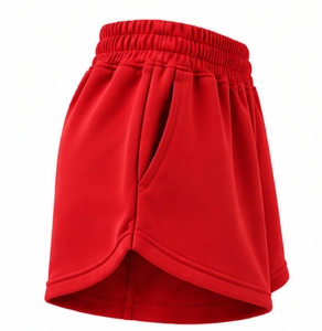 Shorts Deportivos Rojos de Poliéster Tejido de la Marca Index Apparel, con Cintura Elástica y Bolsillos, Ropa Deportiva Casual para Mujer - Product Image 3