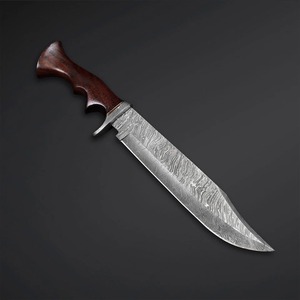 Couteau de chasse et Bowie en acier Damas de haute qualité avec manche en bois, lame à pointe tombante, bord biseauté, qualité industrielle OEM - Product Image 1