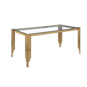 65 \ "tavolo da pranzo in vetro rettangolare in stile moderno con piano in vetro temperato e gambe in oro lucido per cucina di casa e sala da pranzo - Product Image 3
