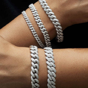 Luxury 925 Silver Diamond Pave Chain Link <b>Bracelets</b> Unisex Everyday Wear Round Brilliant Cut Micro Setting - Product Image 1