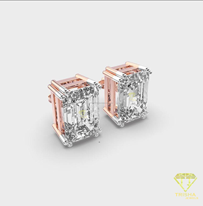 <b>Emerald</b> Cut Moissanite Diamond <b>Stud</b> Earrings White And Rose Gold Custom Fine Jewelry - Product Image 4