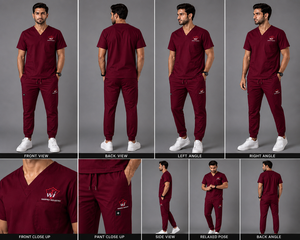 WAPRO INDUSTRY Men's <b>Maroon</b> V-Neck Scrub Set Cotton Polyester Woven Hospital Uniforms - Product Image 6