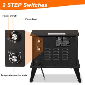 Cheminée électrique autoportante 1500W avec flamme réaliste et protection contre la surchauffe - Portable et design en bois - Product Image 2
