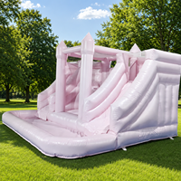 Vente directe d'usine, château gonflable rose avec double toboggan, en PVC, logo personnalisé, utilisation en extérieur