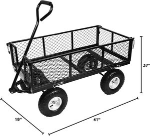 Carretilla de Jardín de Acero Resistente con Capacidad para 450 kg, Plegable, con Laterales Extraíbles, Llantas Neumáticas de 10 Pulgadas, Color Negro, ODGGAD008 - Product Image 5
