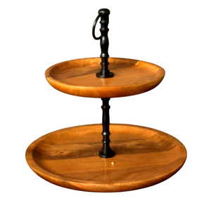 Présentoir à gâteaux classique en bois à 2 niveaux, plateau de service, support de desserts et de fruits de style ferme, vaisselle, supports à gâteaux - Product Image 4
