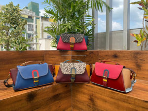 Handmade Women's Small Crossbody Saddle Bag Western Colorful Leather Cotton Print Recycled Leather Purse Shoulder Strap Gift - Product Image 5