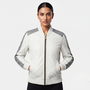 Premium Women's Full Zip <b>Leather</b> Bomber <b>Jacket</b> with Front Pockets Reversible & Breathable <b>Winter</b> Design - Product Image 6