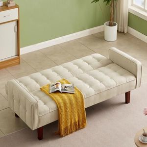 Sofá Cama Futón de Lino Beige de 73.62 Pulgadas, Sofá Cama Convertible de Estilo Minimalista, Plegable para Sala de Estar/Dormitorio - Product Image 3