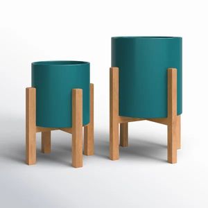 Maceta Minimalista de Metal con Soporte de Madera para Uso en Interiores - Product Image 5
