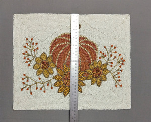 Luxury Hand <b>Beaded</b> Pumpkin <b>Placemat</b> with Floral Harvest Design Handmade Seed Bead Table Mat Thanksgiving Fall Decor - Product Image 5