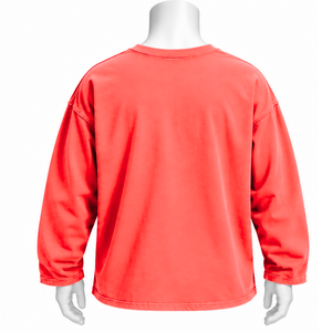 T-shirt à manches longues en coton rouge corail, coupe oversize, effet délavé vintage, épaules tombantes, style streetwear décontracté, coupe ample - Product Image 2