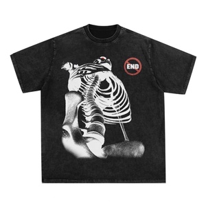 Camiseta lavada con ácido y estampado de calavera personalizada, venta al por mayor, camiseta Vintage para mujer, Camiseta holgada de gran tamaño para mujer, ropa de calle de talla grande para mujer - Product Image 2
