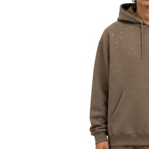 Sweat à capuche oversize en polaire taupe pour homme, motif étoile en strass, en coton épais, style streetwear, décontracté, hiver, OEM - Product Image 3