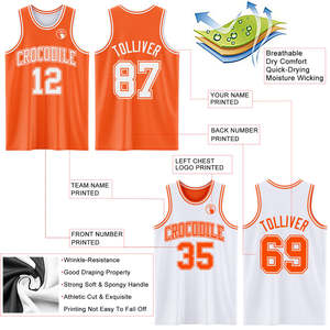 Kit de basketball double face vierge haut de gamme, orange vif et blanc classique, séchage rapide, respirant, Dry Fit, pour matchs, équipes jeunes, OEM, short - Product Image 3