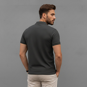Polo de manga corta informal para hombre, con cremallera, 100% algodón, logotipo impreso DTF personalizado, de secado rápido, color sólido, estilo hip hop. - Product Image 3