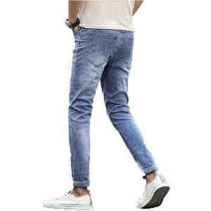 Jean slim droit pour homme, délavé clair, taille mi-haute, en denim, décontracté, déchiré, effet usé, avec moustaches - Product Image 6