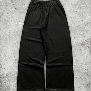 <b>Men</b> <b>Black</b> Wide Leg Pants Elastic Waist Drawstring Casual Streetwear Crystal Rhinestone Decorated Breathable Midweight Knitted Pa - Product Image 2