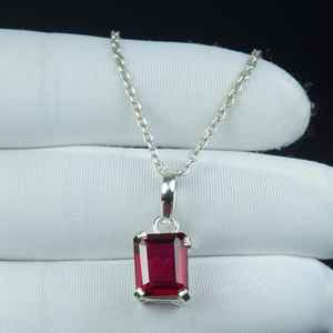 Pendentif en rubis rouge taille émeraude, collier bohème en argent sterling 925, bijou original en pierre précieuse rubis sang. - Product Image 4