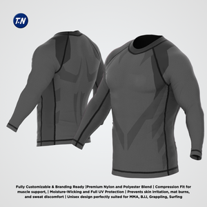 เสื้อรัดกล้ามเนื้อสำหรับ MMA ระบายเหงื่อ ป้องกันรังสียูวี น้ำหนัก 220 กรัม พิมพ์ลายด้วยความร้อน แขนยาว ยูนิเซ็กซ์ โพลีเอสเตอร์ - Product Image 2