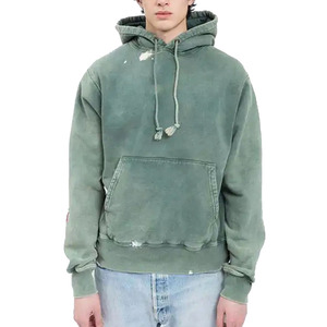Sudadera con Capucha para Hombre, 300 GSM, Color Verde Jaspeado, Estilo Vintage Lavado, con Logotipo Personalizado, Ropa Urbana de Invierno - Product Image 5